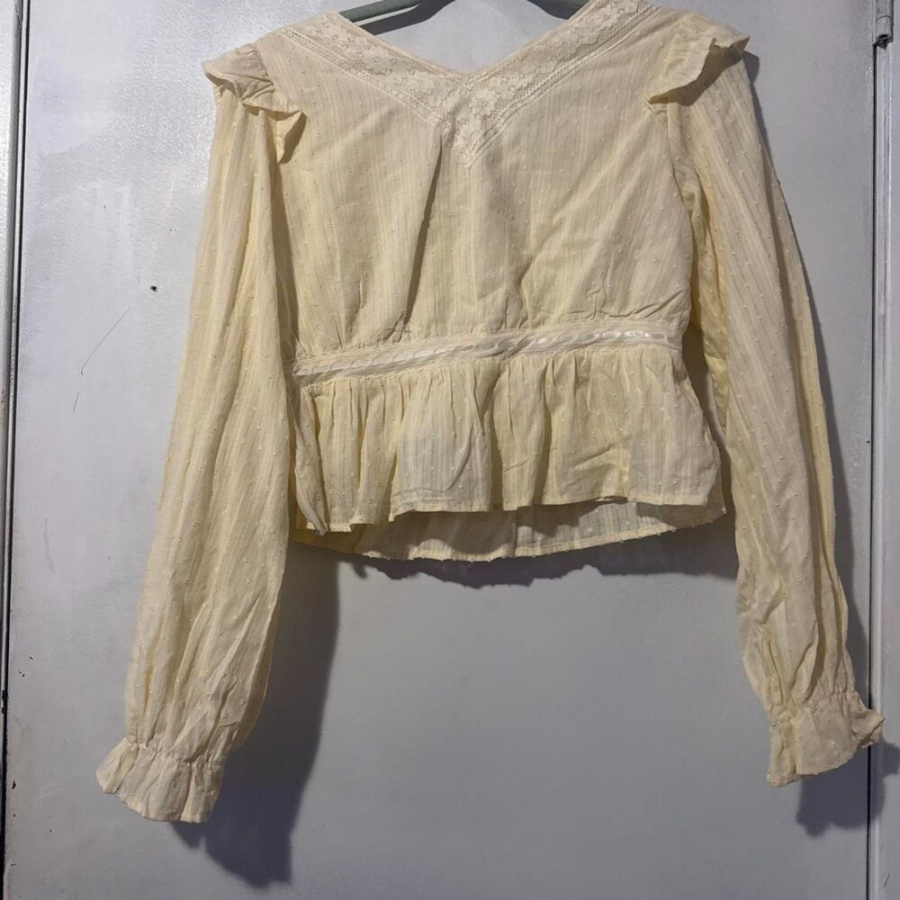Altar'd State Butter Yellow Swiss Dot Lace Peplum Blouse Small Cotton - Picture 2 of 4